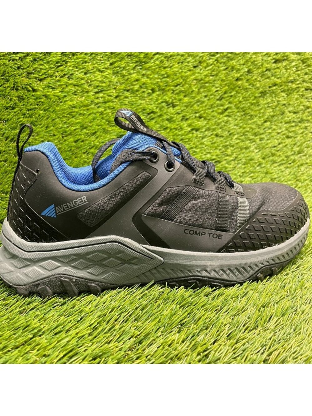 Avenger Aero Trail Mens Size 8 Black Gray Blue Composite Toe Safety Work Shoes